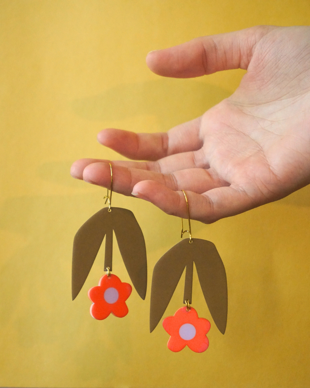 Big Orange Flower Earrings
